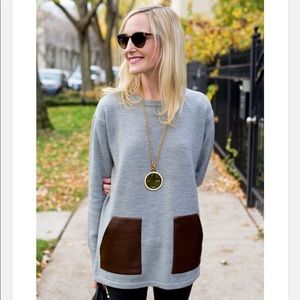 J. Crew Gray Faux Leather Pocket Sweater Tunic